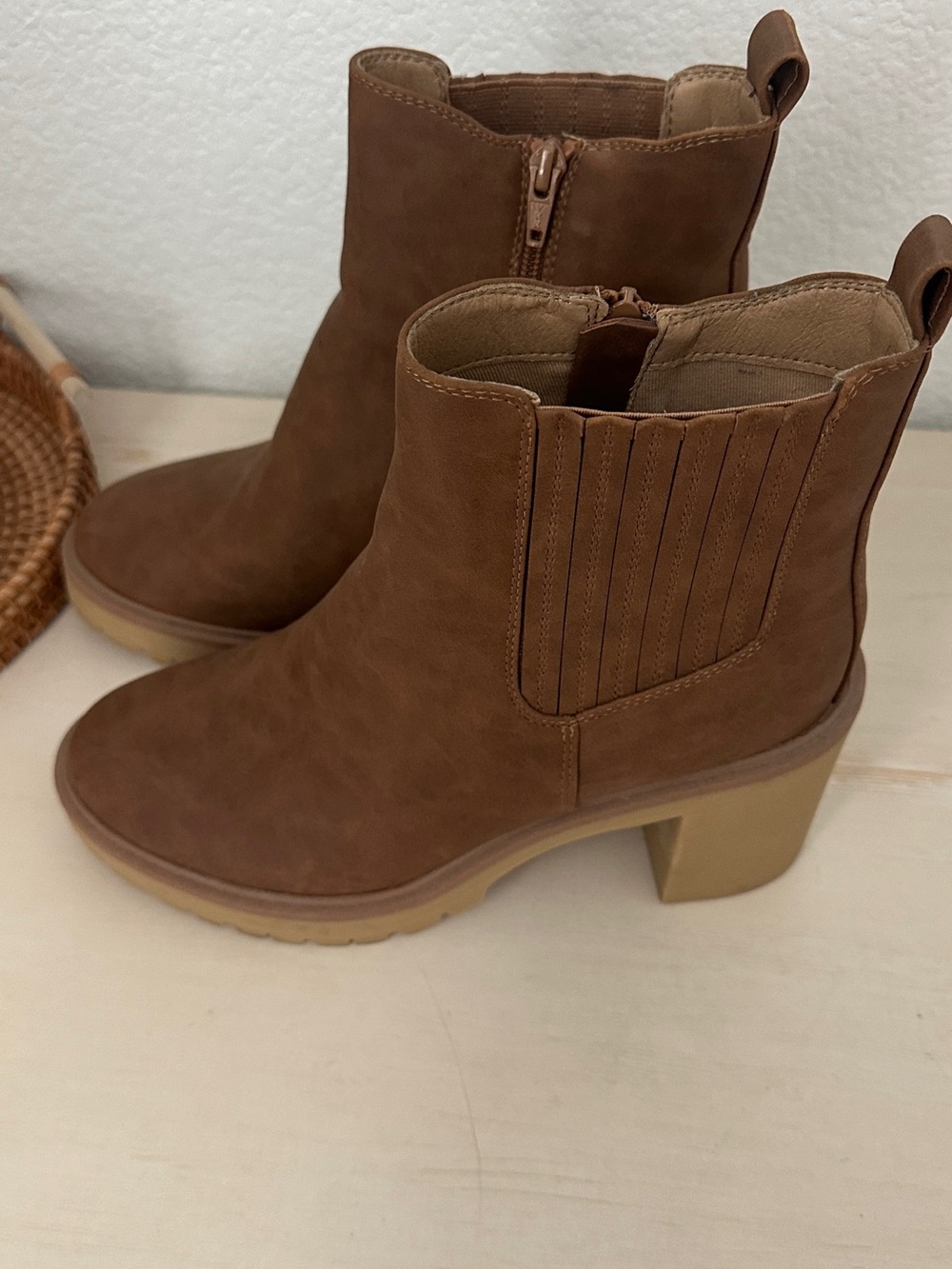 DV by Dolce Vita Brown Faux Suede Ankle Booties with Block Heel